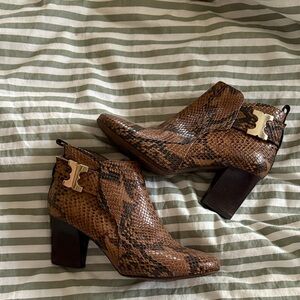 Tory Burch Brown Snake Print Ankle Booties